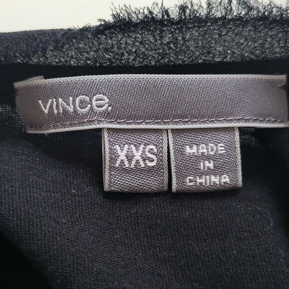 Vince Modern Black Raw Hem Neckline Mixed Material Cuffed Sleeve Tee XXS - Picture 6 of 7